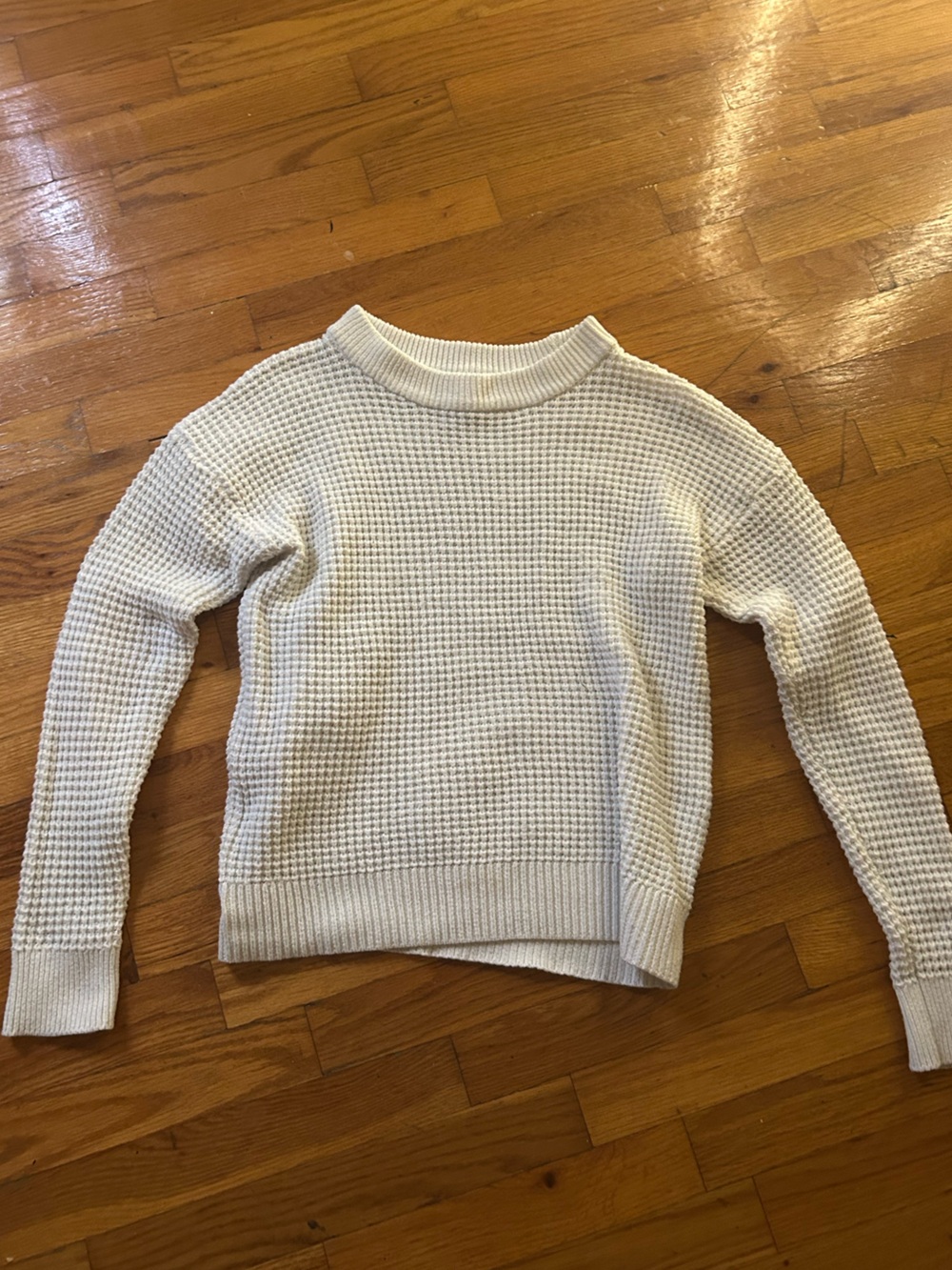 Time and Tru Men's Cream Waffle-Knit Crewneck Sweater